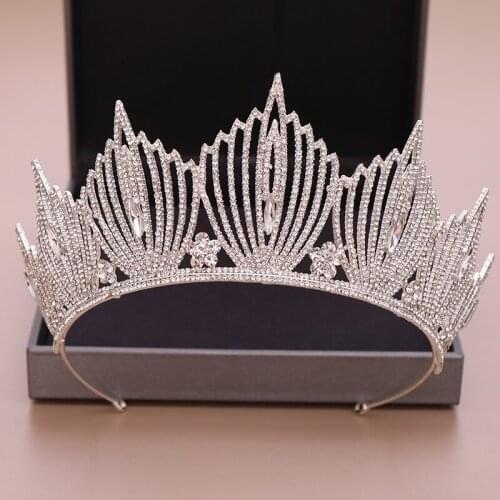 Luxury Crystal Crowns Silver Color Gold Big Tiaras Diadem Women Bridal Pageant Wedding Hair Accessories Queen Crown Hair Jewelry