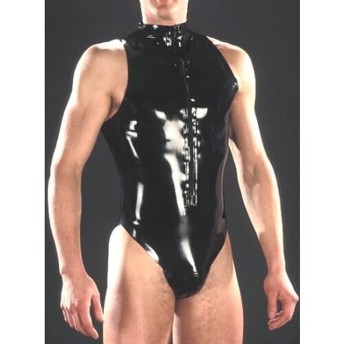 Sexy Latex Catsuit for Adult Men Bare Legged Rubber Bodysuit Sleeveless Swimwear Fetish Zentai Suit Customize
