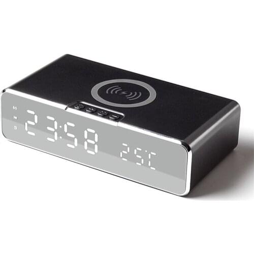 LED Electric Smart Alarm Clock Qi Wireless Chargers Bluetooth earphone Digital Thermometer Clock HD Mirror Clock Phone charger