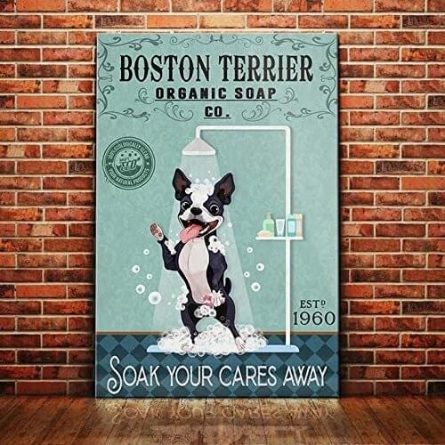 Terrier Dog Organic Soap Company Poster Bathroom Living Room Dog Lover Decoration Metal Tin Sign