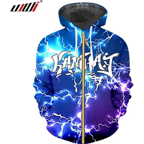 UJWI Man/women 3D Printed Graffiti Dark Lightning Zip Hoodies Hip Hop Streetwear Cool Mens Spandex Casual Zipper Coat