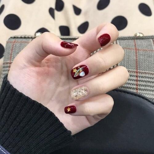 Wine Red Star Shell White Nail Art Patch Wearable Nail Finished Fake Nails Waterproof Removable Pregnant Woman Can Wear