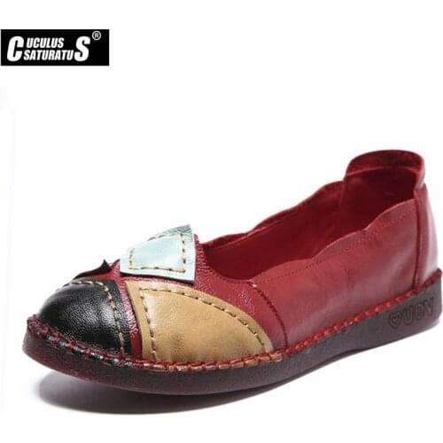 Cuculus vintage women shoes genuine leather summer autumn patchwork slip on women flats shoes 3 colors casual shoes woman 1865