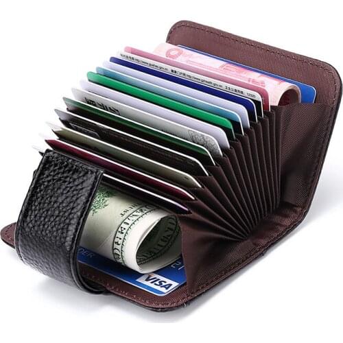 Cross-border genuine leather ladies multi-card ID bag men card package RFID card holder credit card sets hasp cion photo Korea
