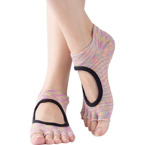 Women Open Back Yoga Socks Pilates Half Toe Non Slip Ladies Massage Sports Socks Half-fingers Cotton Warm Exercise Running Hose