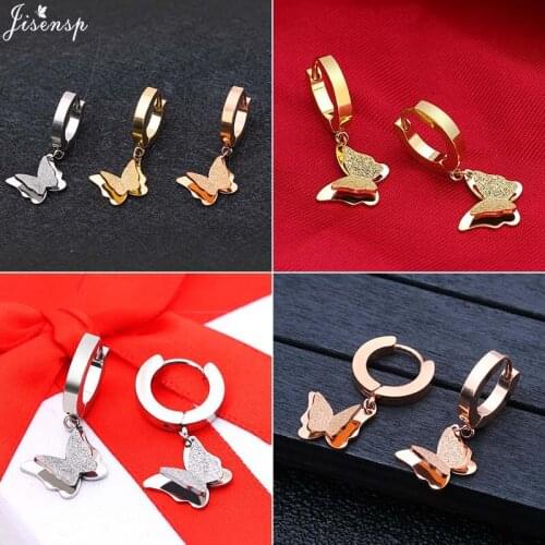 Jisensp Stainless Steel Earrings Korean Style Lovely Double-layer Butterfly Stud Earrings for Women Fashion Jewelry Gift