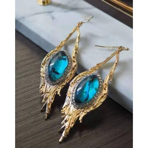 2021 Luxury Fashion Vintage Glass Stone Womens Drop Earring Jewelry For Party Wedding