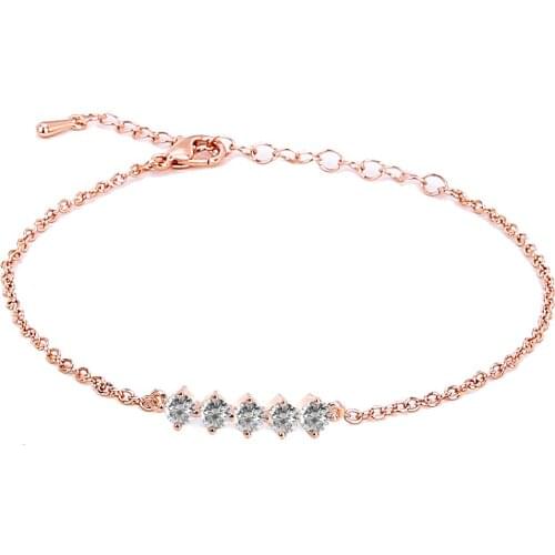 ASHMTIA 2019 Rose Gold 5 Zircon Chain Bracelet Women Fashion Gift For Girl