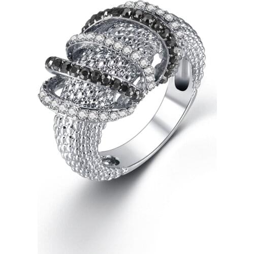 Tailor-made Rings For Women Black And White Zircon Silver Color Full Scale Fashion Ring Engagement Ring For Girlfriend