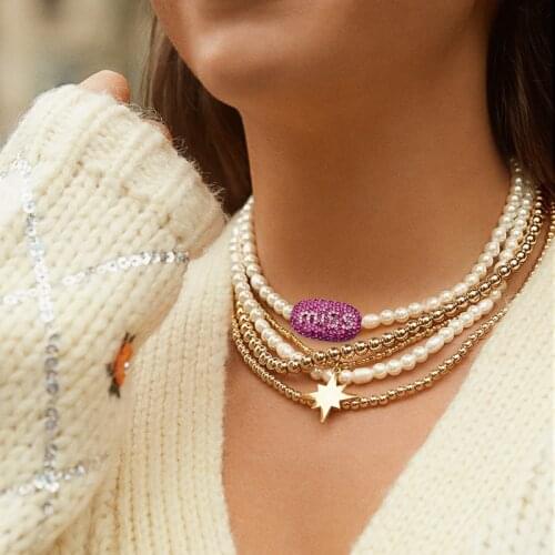 COWBREAD Popular Letter Women Necklace Pearl Choker Necklace Female Temperament Wild Clavicle Chain Neck Jewelry