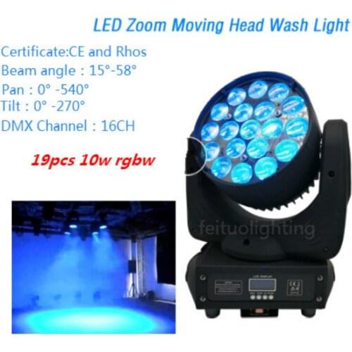 10pieces Dj equipment 19x10w 4 in 1 zoom wash led beam moving head light mac aura moving head zoom