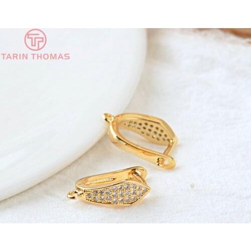 4PCS 16x11.5MM 24K Gold Color Brass with Zircon Stud Earrings Pins Earrings Clasps High Quality DIY Jewelry Making Findings