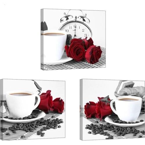 5D Diamond painting cross stitch kits 3Pieces Romantic Canvas Prints of Red Rose and Coffee Full mosaic Diamond EmbroideryZP-484