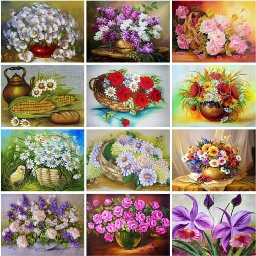 5D DIY Diamond Painting Flowers Rose In Vase Cross Stitch Kit Full Drill Embroidery Mosaic Wall Art of Rhinestones Decor Gift