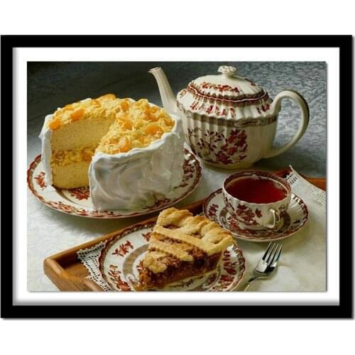 5D Diy Diamond Painting Cake and Tea Food Picture Needlework Cross Stitch Full Rhinestones Diamond Kits Kitchen Decor