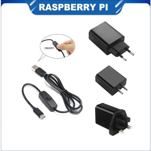 ITINIT R503 Raspberry Pi 4 Power Adapter 5V 3A Split Power Supply EU/US/UK Plug With ON/OFF Switch Charger