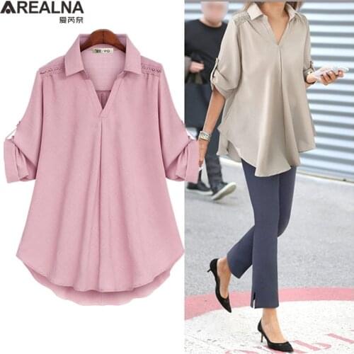 Blouse Women Summer Casual Solid Color Adjustable sleeve length Shirt Women Korean Loose Shirt OL Style Workwear Plus Size L-4xl