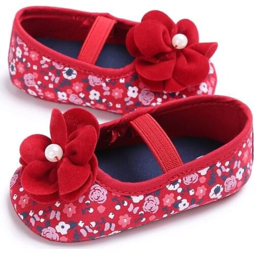 E&Bainel Baby Girl Shoes First Walker Infant Toddler Newborn Shoes Cotton Flower Soft Sole Prewalker Walking Pearl Kids Shoes