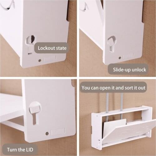 D08D Wifi Wireless Router Storage Box Wood-Plastic Wall Mounted Cable Management Rack Shelf Plug Board Bracket Organizer