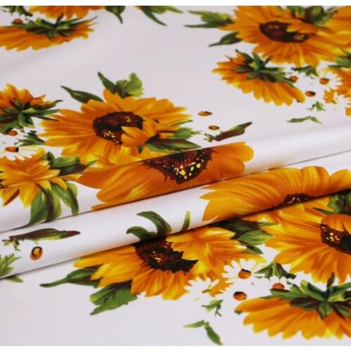 Elastic cotton fabric for women children clothing yellow sunflower Cotton Fabric for Dress Sewing fabric DIY hair band material