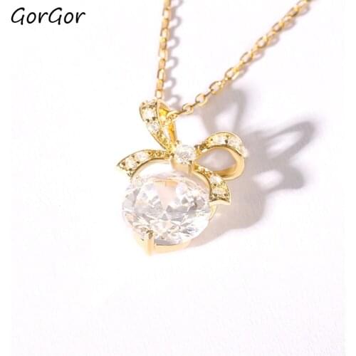 GorGor Necklace Women 925 Sterling Pattern Bowknot Cubic Zirconia Pendant Light Luxury Exquisite Engagement Jewelry 60300631505
