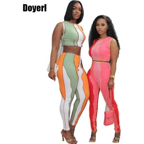 Patchwork 2 Piece Set Women Summer Vacation Outfits Two Piece Set Women Top and Pants Tracksuit Sexy Night Club Party Outfits