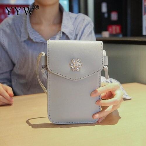 Quality Mini Small PU Leather Crossbody Bag Women Flower Decal Gray Red Black Girls Shoulder Purse Bag for Phone Coins Cards