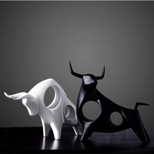 Jingdezhen Ceramic Crafts Creative Cow Bull Home Accessories Decoration Porcelain Animal Figurines & Miniatures Black White