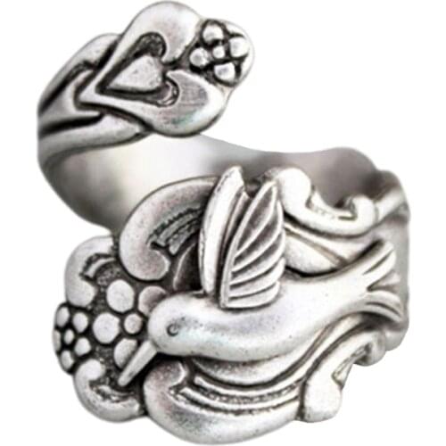 Women Retro Hummingbird Spoon Bird Rings Silver Plated Open Adjustable Ring Fashion Jewelryfor Party Dance