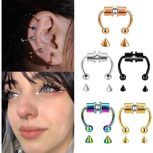 Stainless Steel Fake Nose Ring Clip Reusable Magnet Fake Septum Piercing Non Piercing Nose Ring Fake Septum Piercing Jewelry