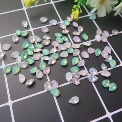 30pcs/bag Cute High Quality 6*8MM Opal Color Point-Back Drop Shape Crystal Gem Stone Nail Art Gem RM29