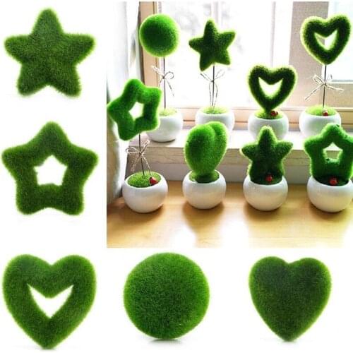 Hot Simulation Green Potted Plants Flocking Love Star Artificial Bonsai Grass Ball Home Xmas Decor Ornaments Gift Photo Props