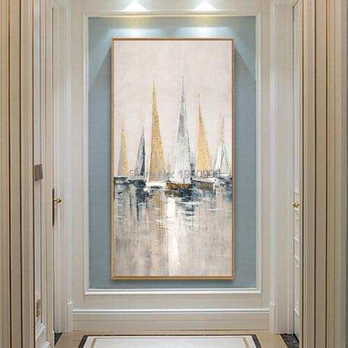 Boat Building Long 100% Handpainted Chinese Style Best SELL Wall Art Abstract Oil Painting Picture On Canvas For Home Decoration