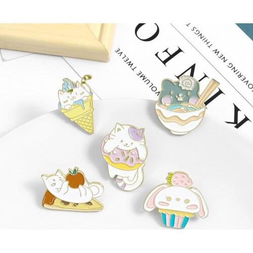 Sweet And Romantic Cartoon Cat Alloy Enamel Brooch Personality And Fashion Cute Cat Donut Cone Pizza Pin Clothing Accessories