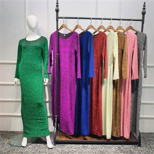 Fashion Women Bodycon Maxi Dress Glitter Abaya Dubai Kaftan Turkey Pencil Long Jilbab Islamic Clothing Muslim Robe Gown Ramadan