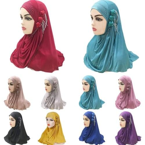 Muslim Women Scarf Hijab Hat Islamic Flower Shawls Wrap Amira Headwear Cap Turban Headscarf Flower Bonnet Full Cover Cap Islamic