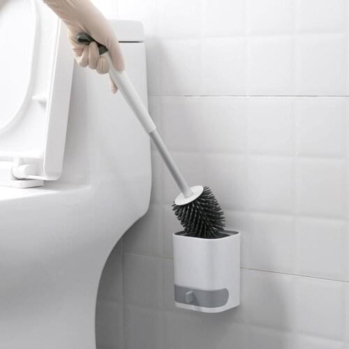 Wall Mounted Toilet Brush Set Toilet Cleaning Brush with Holder Drain Tray Bathroom Brush Scrubber with Soft Head Cleaning Tools