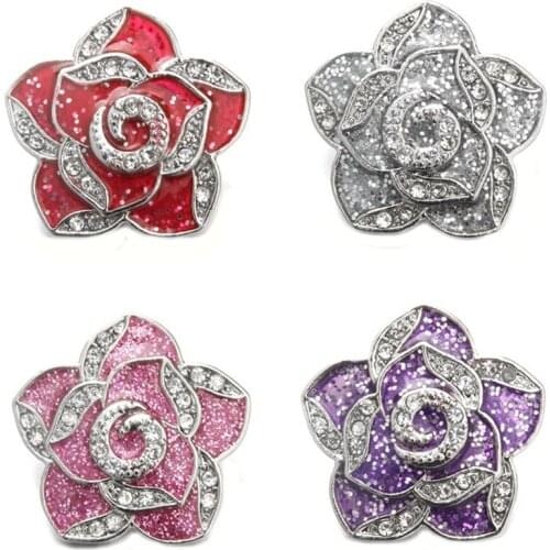 New Rhinestone Flower Snap Button Jewelry Alloy Buttons Fit Metal Snap Button Bracelet Bangle Earrings Necklaces Women Jewelry