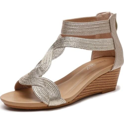 Women Summer New Sandals Women Wedge Sandals Large Size 36-42 Was Thin Thin Thin Wild Womens Shoes Back Zipper Wedge Sandals