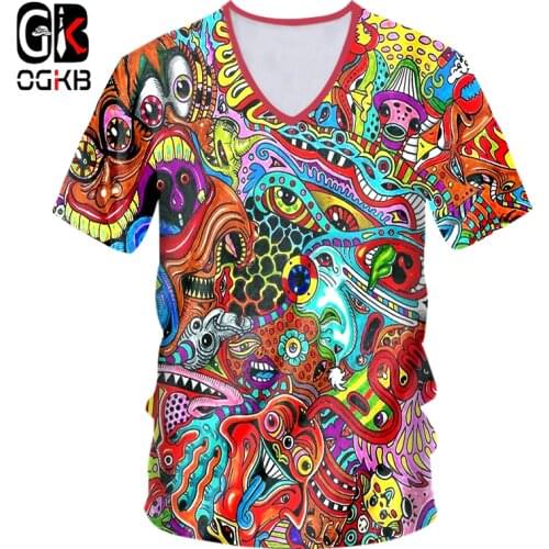 OGKB T Shirts Mans Hot V-neck Slim Fit Multicolor 3D Tshirt Print Red ghost Casual Oversized Clothes Man Spring T-shirt