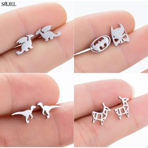 Multiple Stainless Steel Dinosaur Stud Earrings for Women Kids Trendy Hiphop Animal Black Earrings Jewelry Children Gifts