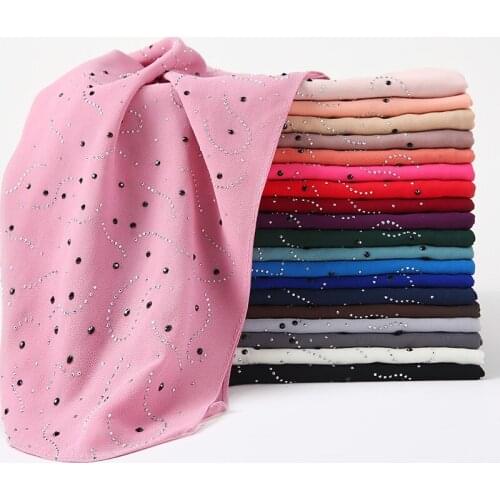 Luxury New Muslim Women Pearl Chiffon Scarf Hijab Diamond Lady Bandana Shawl Female Islamic Headscarves Foulard