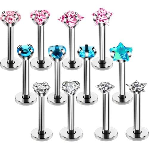 Stainless Steel Zircon Lip Piercing Fashion Crystal Heart Labret Piercing Ring Jewelry Cartilage Ear Tragus Earring Studs Oreja