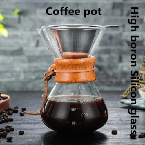 Wholesale High-temperature Resistant Glass Coffee Maker Coffee Pot Espresso Coffee Machine with stainless steel filter pot 400ml