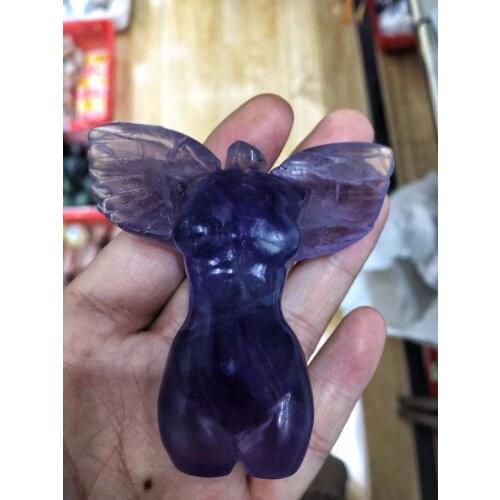 CustomIized High quality natural crystal stone angel ornaments carved handcrafts home decoration angel patron saint