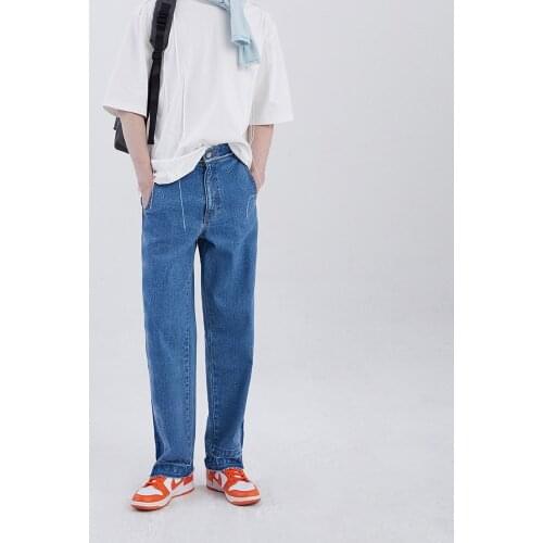 2021 Spring and Summer Fashion Blue Washed High Waist Temperament Commuter Trousers Casual Straight-leg Pants Denim Frayed Jeans