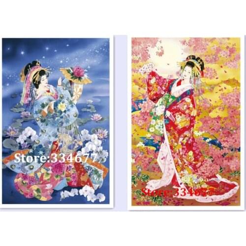 Japanese Ladies kimono Painting Cross Stitch Kits People Crafts 14CT Unprinted For Embroidered Handmade Arts Wall Home Decor