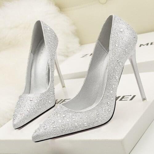 New womens high heel shoes 2020 womens shoes shallow sparkling sequins sexy slimming nightclub single shoes wedding shoes