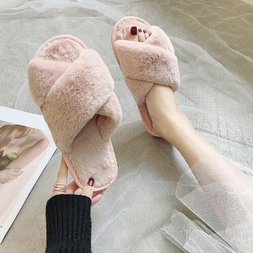 Women Home Slippers Winter Furry Warm Shoes Flip Flops Slip on Flats Slides Female Faux Fur Slippers Wholesale Sandals Slippers