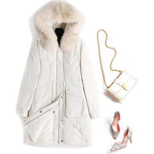 Women newest long duck down jacket with big fur collar female fashion popular coat lady Korean style solid color down clothes